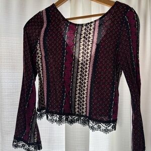 H&M Burgundy and Pink Lace Trim Blouse